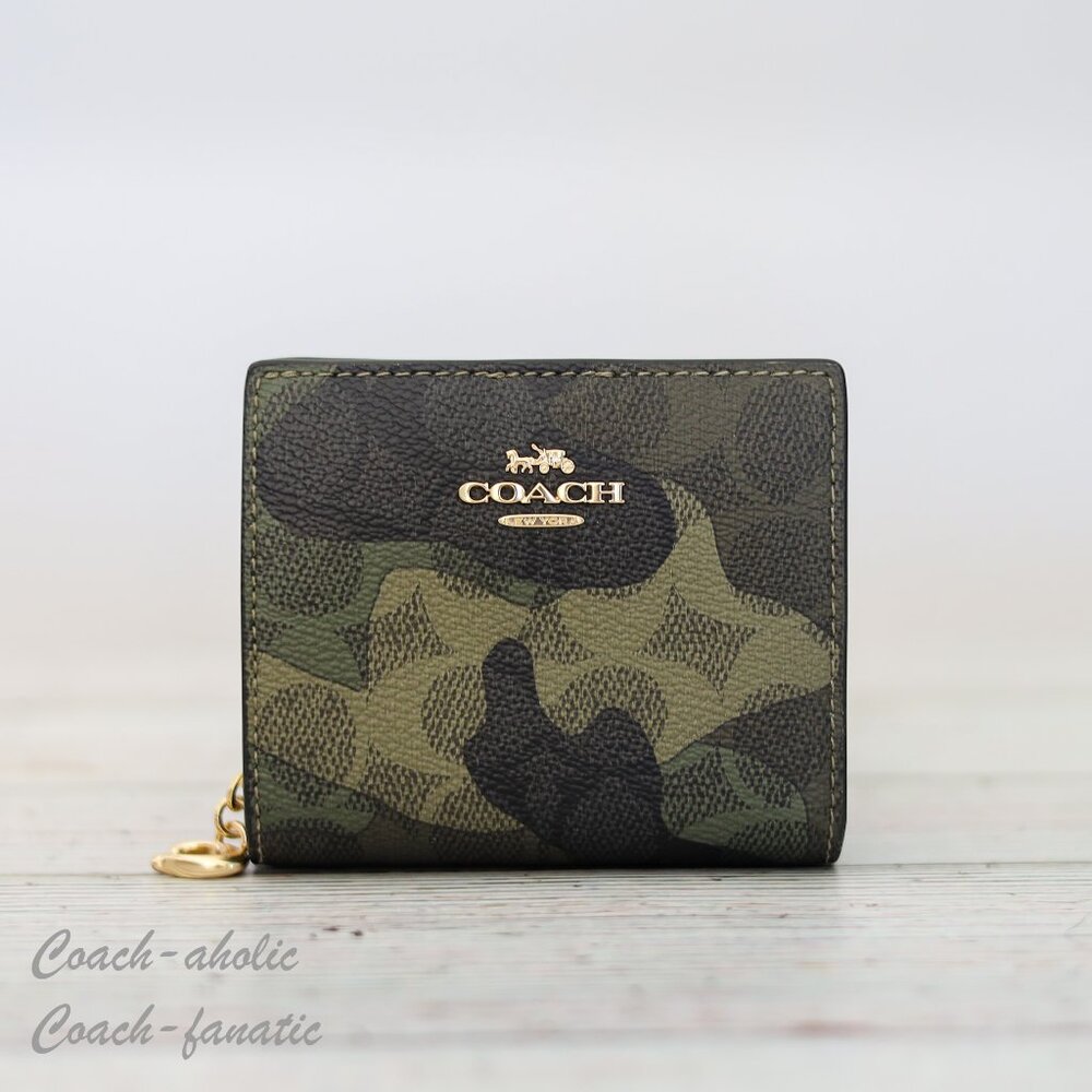 NWT Coach CW538 Snap Wallet In Signature Camo Print Dark Cypress Multi